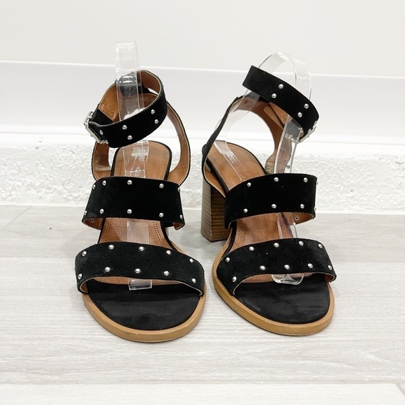 Asos Black Block Heel Studded Ankle Strap Sandals - Picture 3 of 8